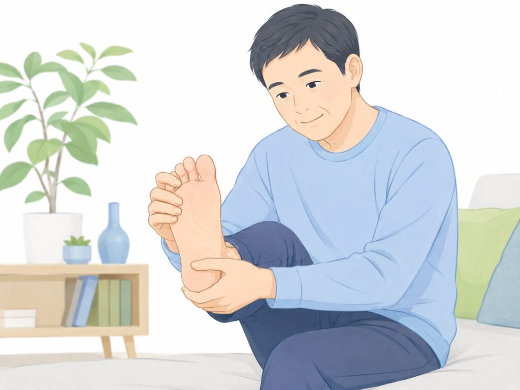 糖尿病神経障害の予防に足を毎日確認する様子